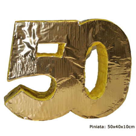 Pinata goud 50 jaar leeftijd + stok + masker
