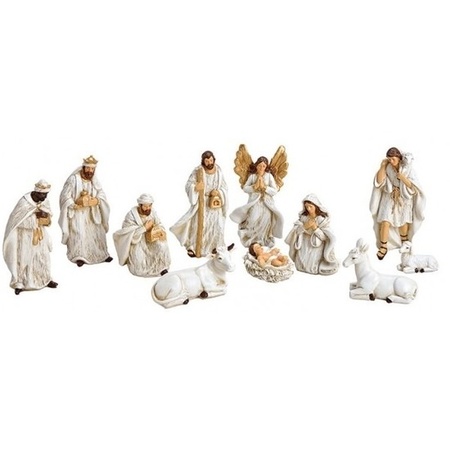 Polystone nativity scene white 11 pieces