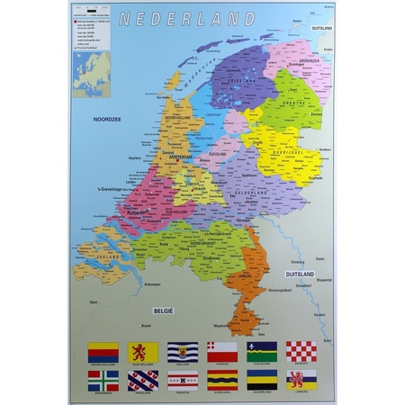 Poster The Netherlands/Holland map 61 x 91 cm