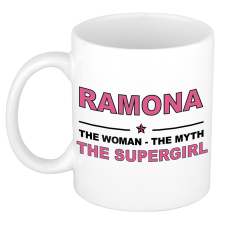 Naam cadeau mok/ beker Ramona The woman, The myth the supergirl 300 ml