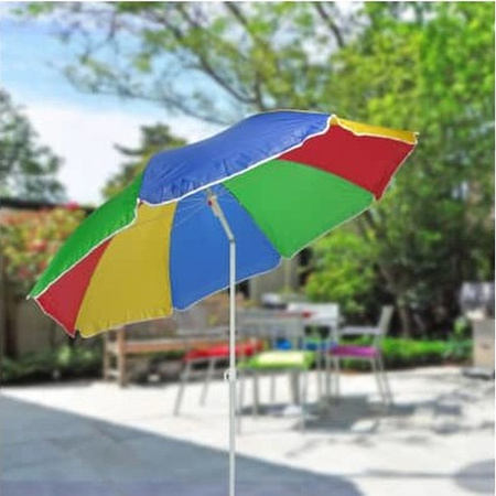 Regenboog gekleurde tuin/strand parasol 180 cm met antraciet voet van 42 cm