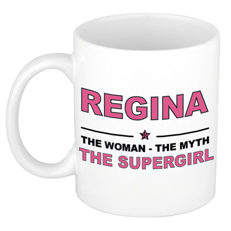 Naam cadeau mok/ beker Regina The woman, The myth the supergirl 300 ml