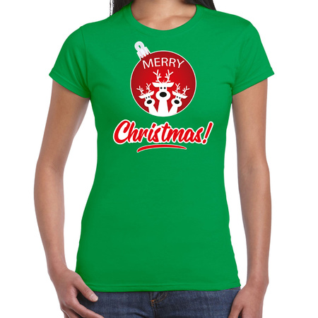 Reindeer Christmas ball shirt / Christmas t-shirt Merry Christmas green for women