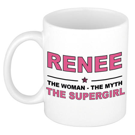 Naam cadeau mok/ beker Renee The woman, The myth the supergirl 300 ml
