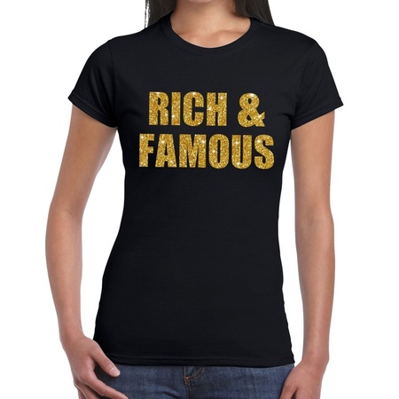 Rich and Famous goud fun t-shirt zwart voor dames