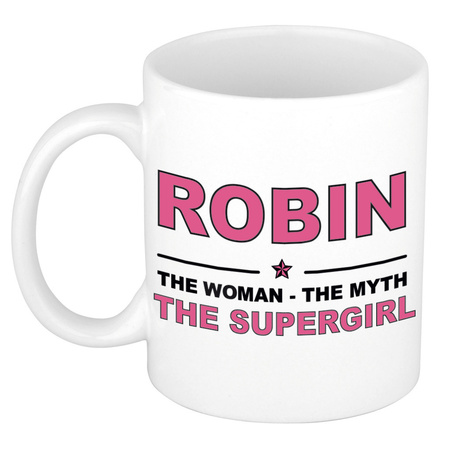 Naam cadeau mok/ beker Robin The woman, The myth the supergirl 300 ml