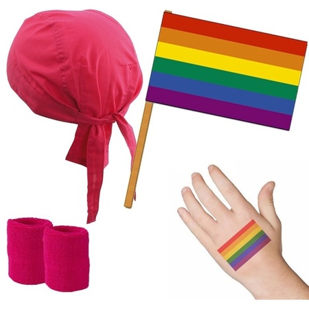 Gay Pride verkleed set roze/regenboog voor volwassenen