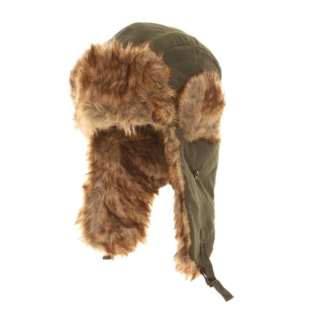 Russian hat green with faux fur and flaps for adults