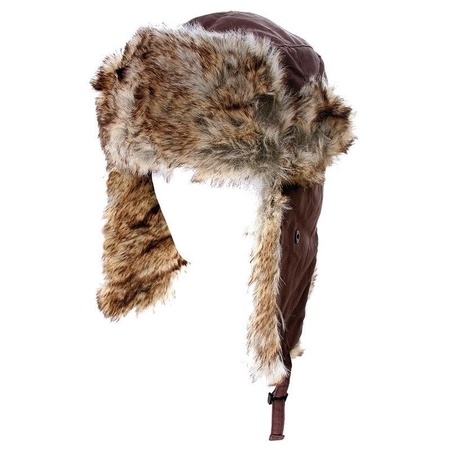 Russian hat brown with faux fur and flaps for adults