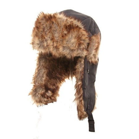 Russian hat navy with faux fur and flaps for adults