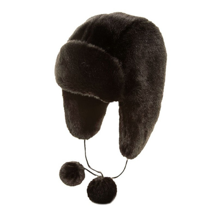 Russian trapper hat black with pompoms faux fur for ladies