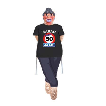Sarah pop compleet met stopbord 50 jaar t-shirt en masker