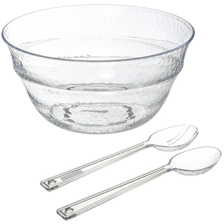 Salad or food serving bowl with cutlery - plastic - transparent - D25 cm/H13 cm