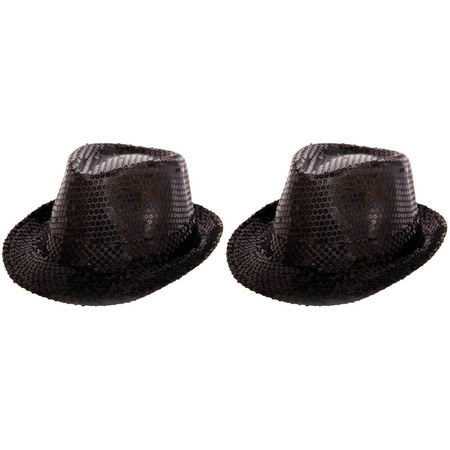 Set van 2 zwarte glitter hoedjes met pailletten