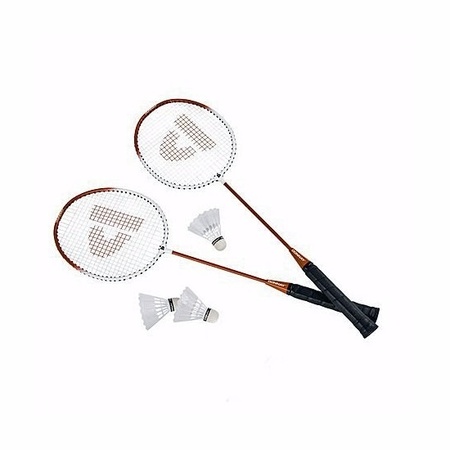 Orange badminton rackets set with 3x shuttels