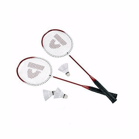 Badmintonrackets rood met shuttels