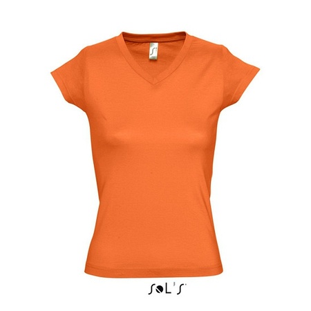Set van 2x stuks dames t-shirt  V-hals oranje 100% katoen slimfit, maat: 40 (L)