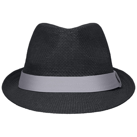 Zwart gevlochten hoedje met grijze band