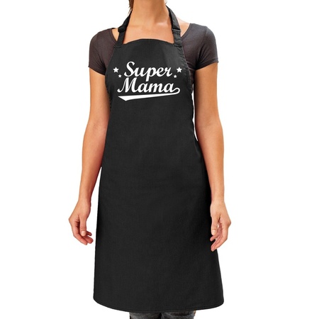 Super mama kado bbq/keuken schort zwart voor dames - moederdag