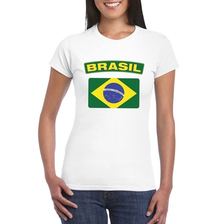 T-shirt Braziliaanse vlag wit dames