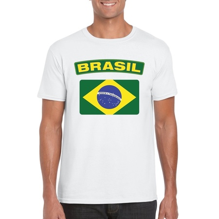 T-shirt Braziliaanse vlag wit heren