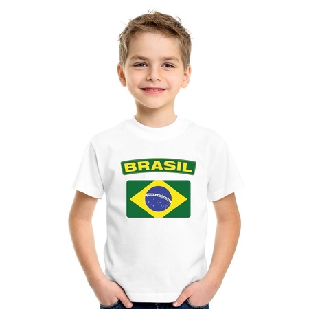 T-shirt Braziliaanse vlag wit kinderen
