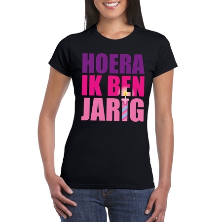 Birthday t-shirt black for women pink text