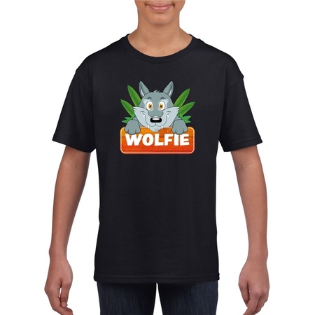 Wolfie the wolf t-shirt black for children
