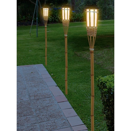 Lumineo tuinfakkel met solar verlichting - 3x - Bodi - 54 cm - LED vlam