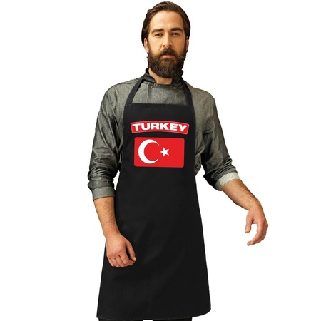 Turkse vlag keukenschort/ barbecueschort zwart heren en dames