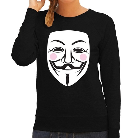Zwarte trui / sweater met Vendetta / Anonymous bedrukking zwart voor dames