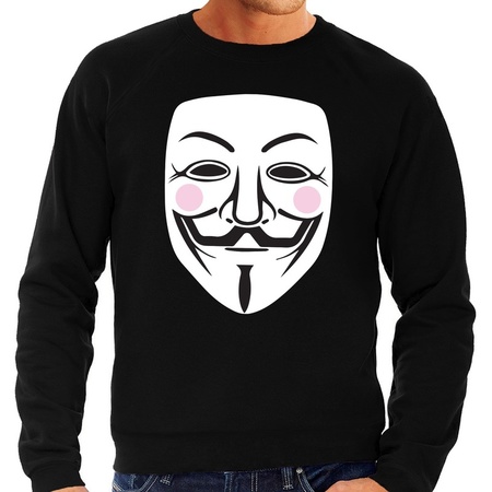 Zwarte trui / sweater met Vendetta / Anonymous bedrukking voor heren