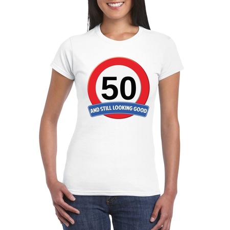 50 jaar verkeersbord t-shirt wit dames