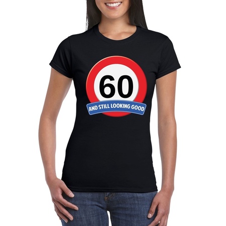 60 jaar verkeersbord t-shirt zwart dames