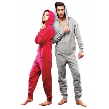 Warme onesie/jumpsuit - lichtgrijs - heren - katoen - huispakken volwassenen