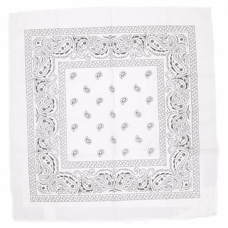 Katoenen zakdoek wit met paisley print 55 x 55 cm