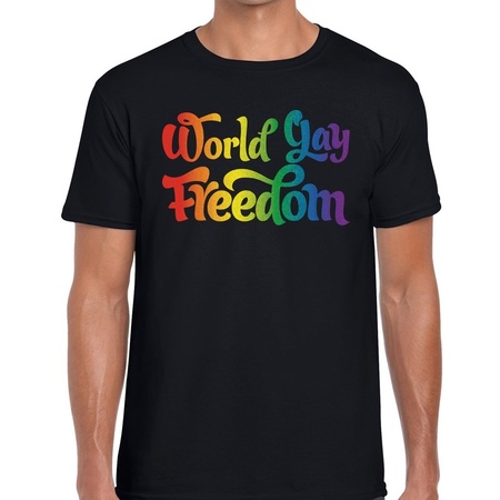 Gay pride World gay freedom shirt zwart heren