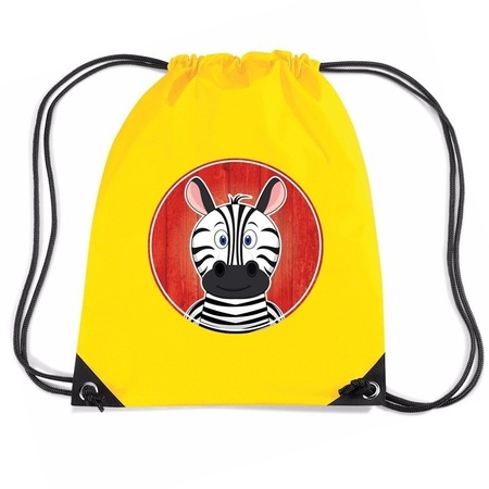 Zebra dieren trekkoord rugzak / gymtas geel voor kinderen