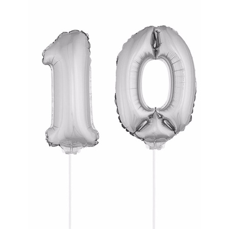 Folie ballonnen cijfer 10 zilver 41 cm