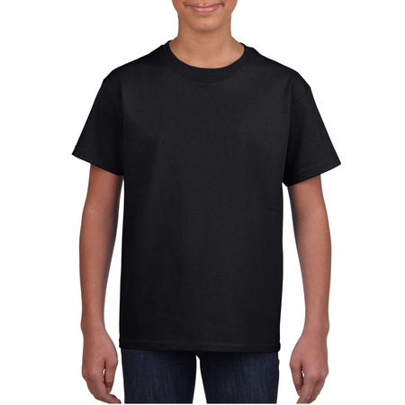 Basic kinder shirt voor meisjes en jongens met ronde hals zwart van katoen