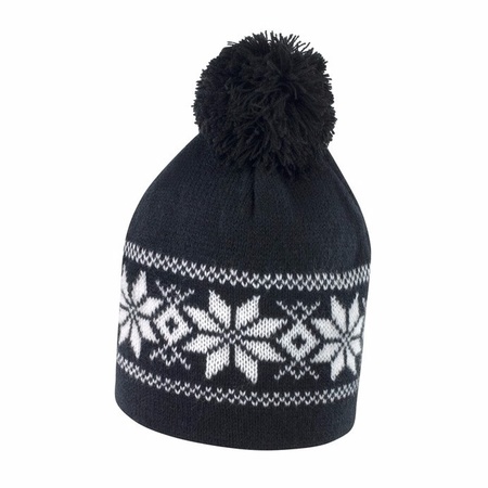 Winter hat black and white with pompom