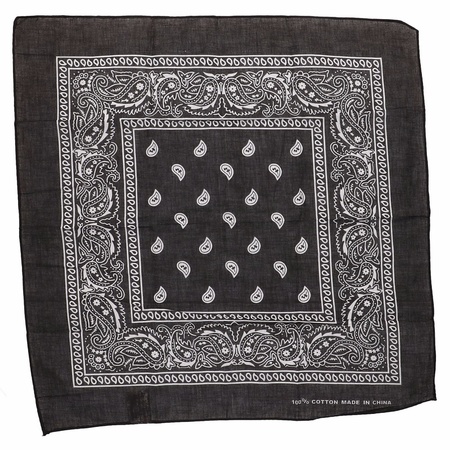 Katoenen zakdoek zwart met paisley print 55 x 55 cm