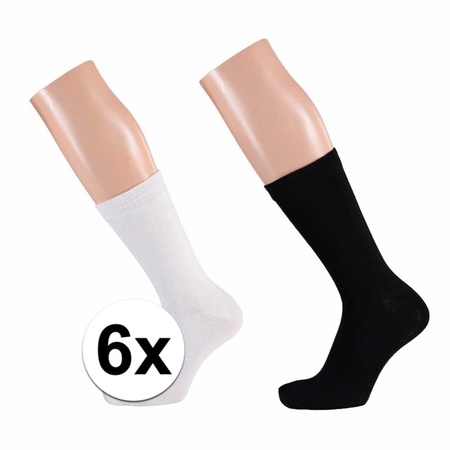 Zwarte en witte basic sokken voor dames 6 paar