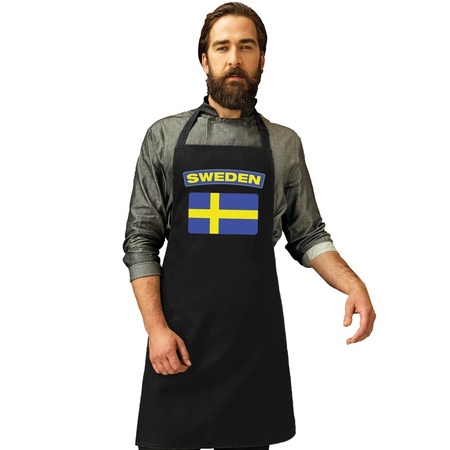 Zweedse vlag keukenschort/ barbecueschort zwart heren en dames